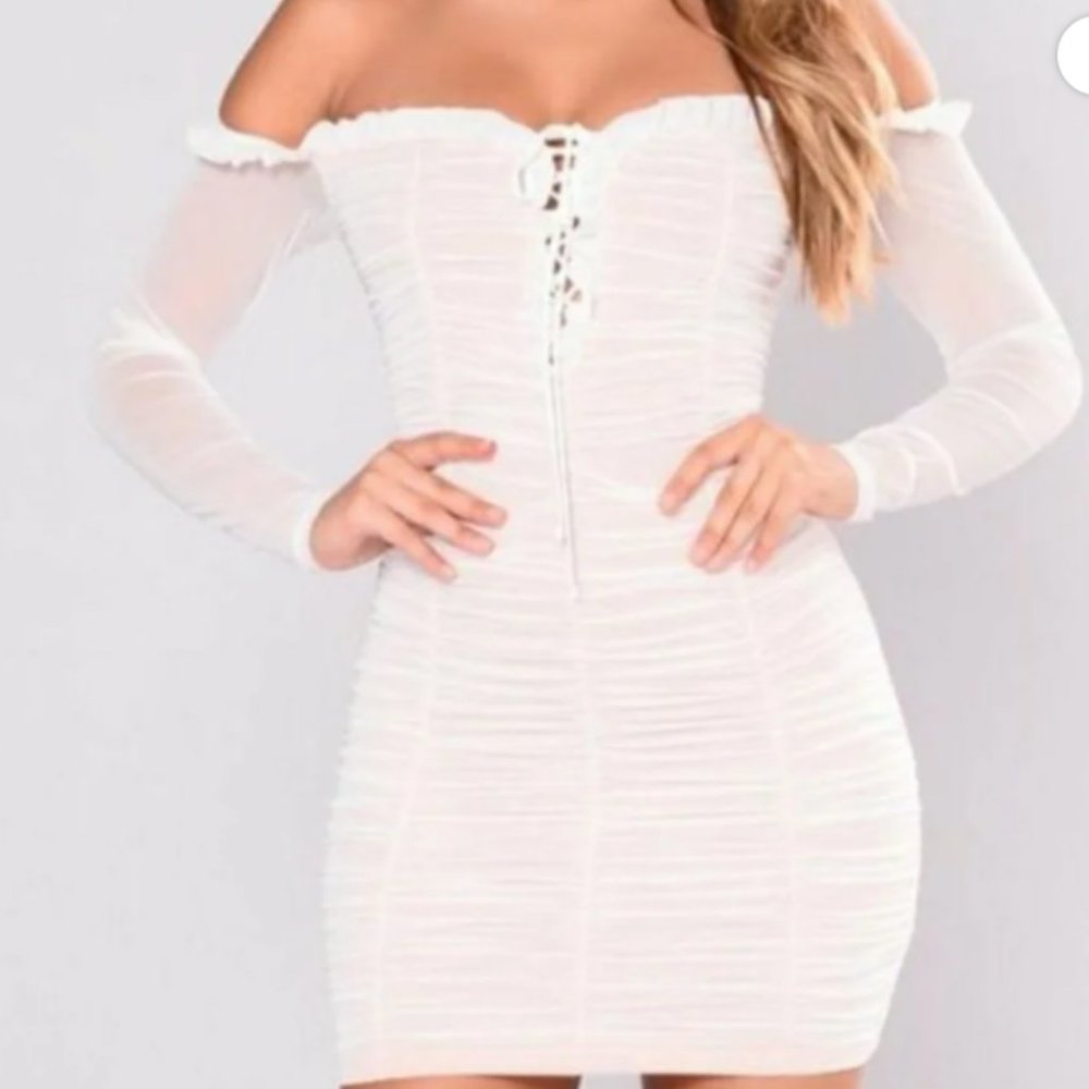 White Rouched Off the Shoulder Mini